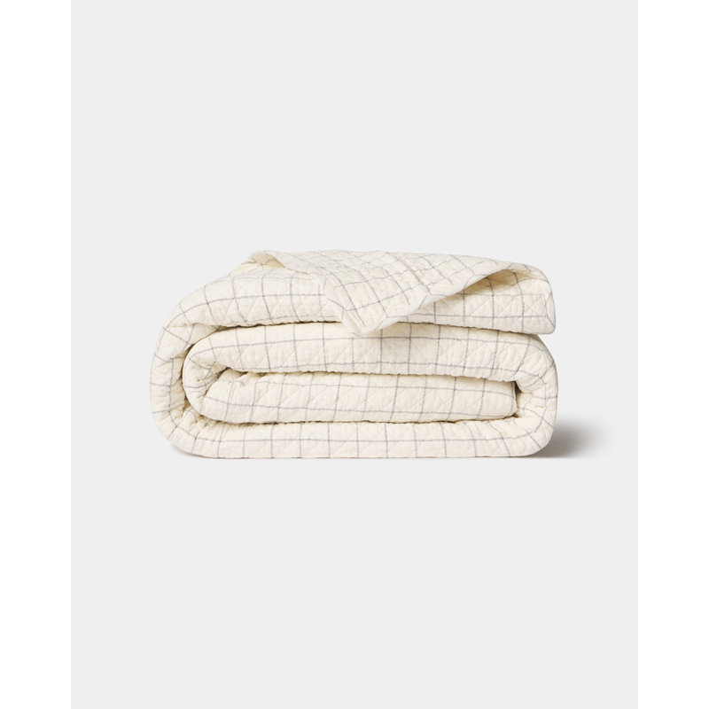 Schoolhouse Windowpane Plaid Cotton Quilt, Black, Queen