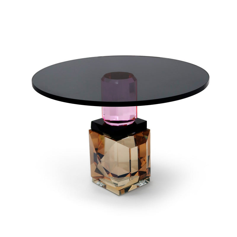 Assiette à gâteau en cristal noir avec base ambre / rose