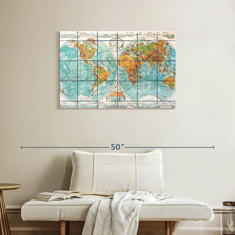Globe terrestre carte du monde sur toile, H 24 po x l 36 po x P 1,25 po