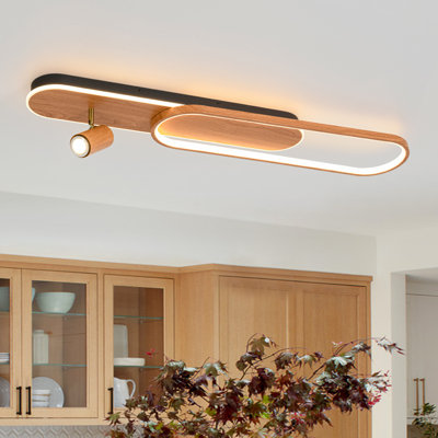 1 - Light 39.4'' Overlay Wood Grain Led Oval Shape Track Light With Rotating Head