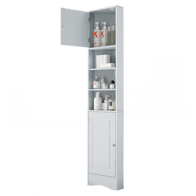 Multi-Functional Corner Cabinet Tall Bathroom Storage Cabinet With Two Doors And Adjustable Shelves, Open Shelf, Grey