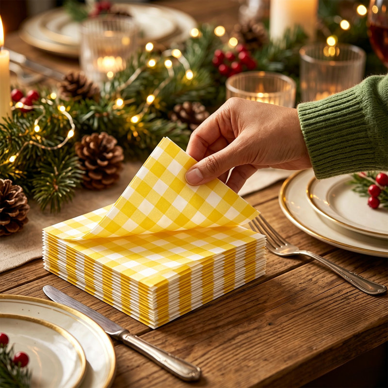 Lot de 20 serviettes en papier à carreaux pour la décoration d'automne, d'Halloween, de l'Action de grâce et de Noël., Jaune