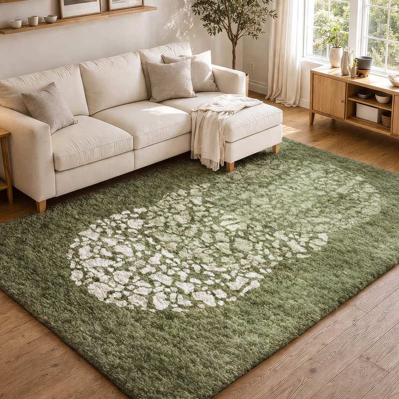 Tapis à poils longs lavable à la machine de qualité supérieure ADS643, Olive, 10' x 14'