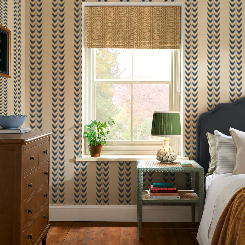 Joules Palm Leaf Stripe Blue Wallpaper, Cream/Blue