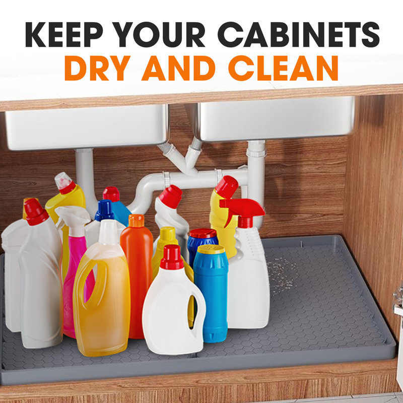 Waterproof Silicone Undersink Mat with Drainage - Extra Large, 25" W x 19" D