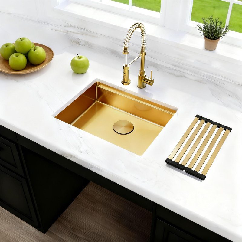 Évier de cuisine encastré à simple cuve en acier inoxydable 23 po x 18 po x 6 po ADA, Doré