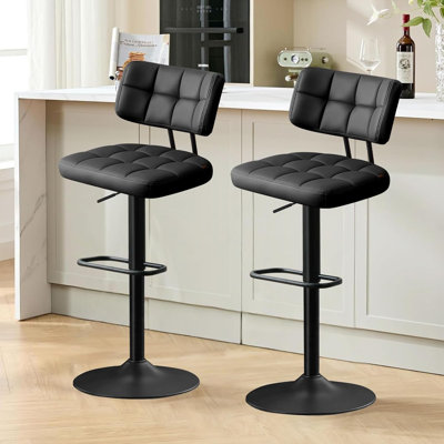 Swivel Adjustable Height Bar Stools with Footrest and Thick Cushion Curved Backrest(Set of 2)