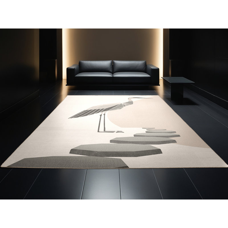 Tapis géométrique beige lavable à la machine Ozgur Crane Heron, 8 x 12