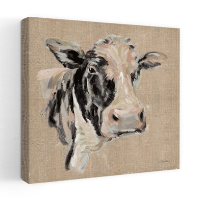 Vache expressionniste I, toile de jute neutre abstraite, paysage de vache contemporain, art naturel