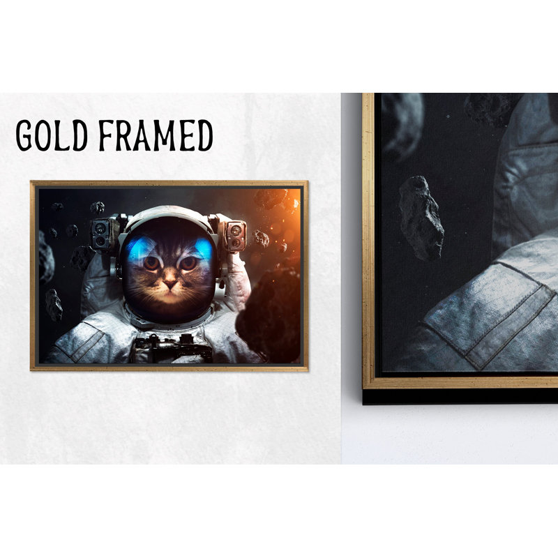 Toile imprimée: Chat astronaute dans l'espace - décoration murale artistique, toiles à cadre doré 1P, H: 47,3 po x l: 82,7 po