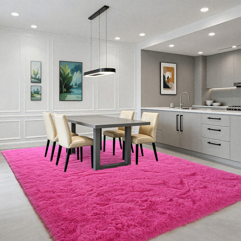 Tapis à poils longs rose ultra doux, Rectangle 9 pi x 12 pi