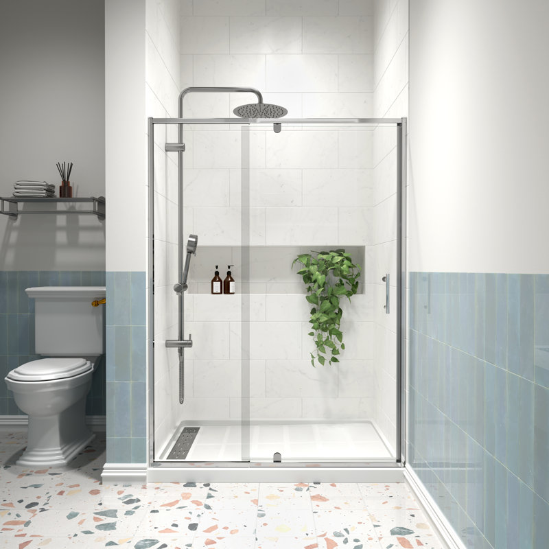 50-54 in. W x 71 in. H Framed Pivot Shower Door With 1/4 In. (6Mm) Tempered Clear Glass, Chrome