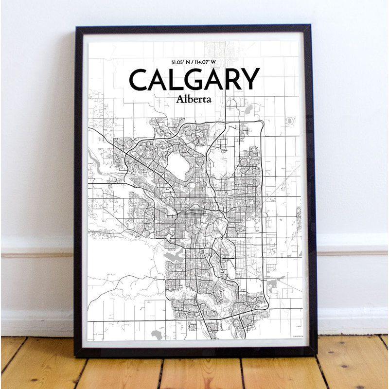 Calgary City Map - Single Picture Frame Print, 50.8cm H x 40.6cm W x 0.13cm D