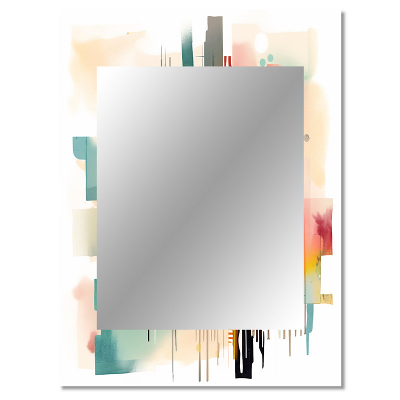 Orange And Blue Artistic Expressions II - Geometric Wall Mirror, Orange Decorative Mirror, Printed Metal Art, 40" x 30"