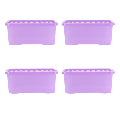 Wham Sparkle 45L Plastic Storage Boxes Pack of 4 Tint Lavender