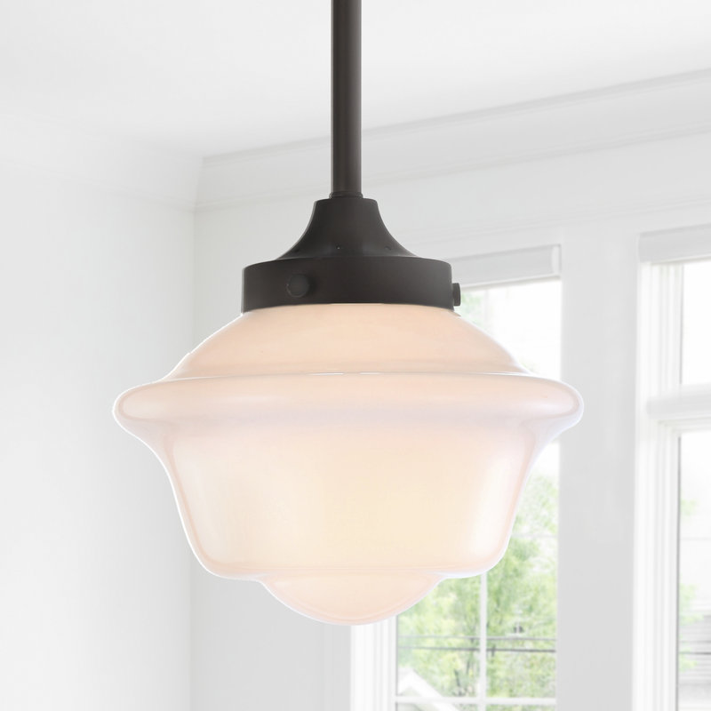 Luminaire suspendu simple à 1 lumière Gallucci, Bronze huilé, Blanc, H 9 po x l 7,25 po x P 7,25 po