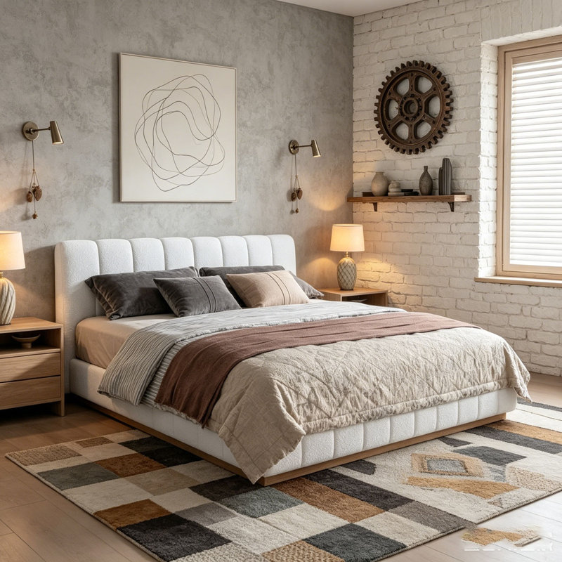 Grand lit plateforme tapissier Boucle, Grand lit