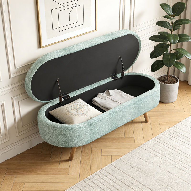 Upholstered Storage Bench, Green