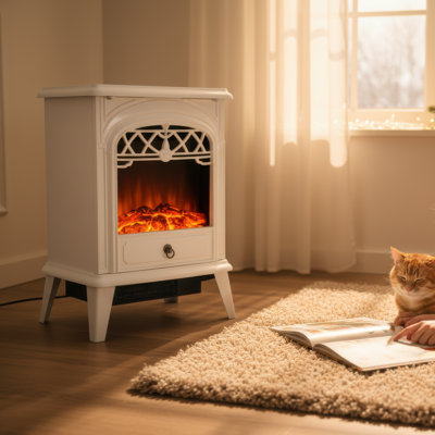 Poêle électrique à infrarouge électrique, flamme autoportante avec flamme réaliste, 750 W / 1500 W, blanc