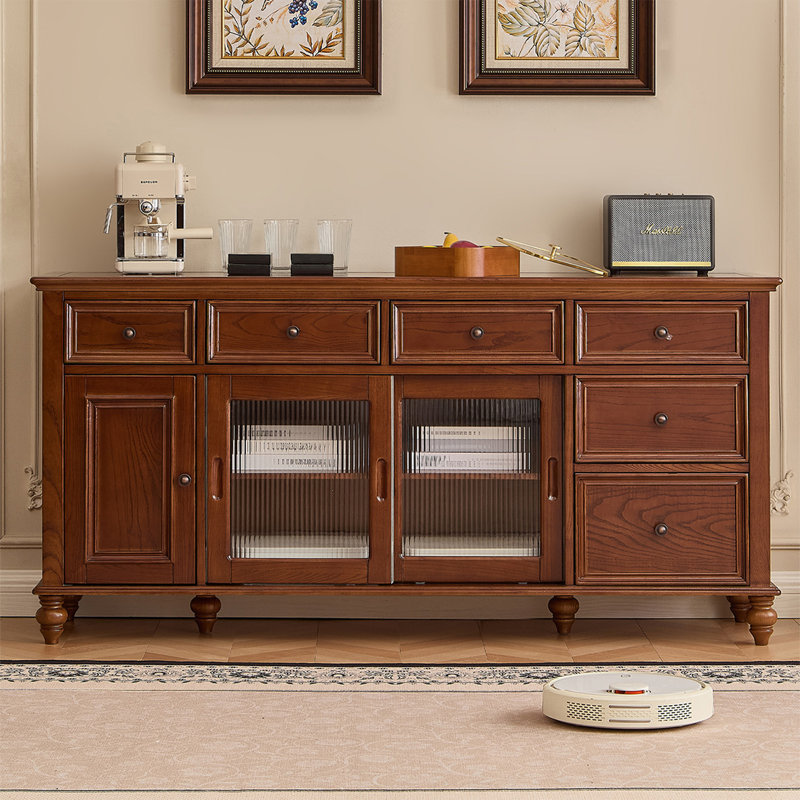 Buffet décoratif en bois de frêne brun massif, L 82,28 po x P 19,29 po x H 34,25 po