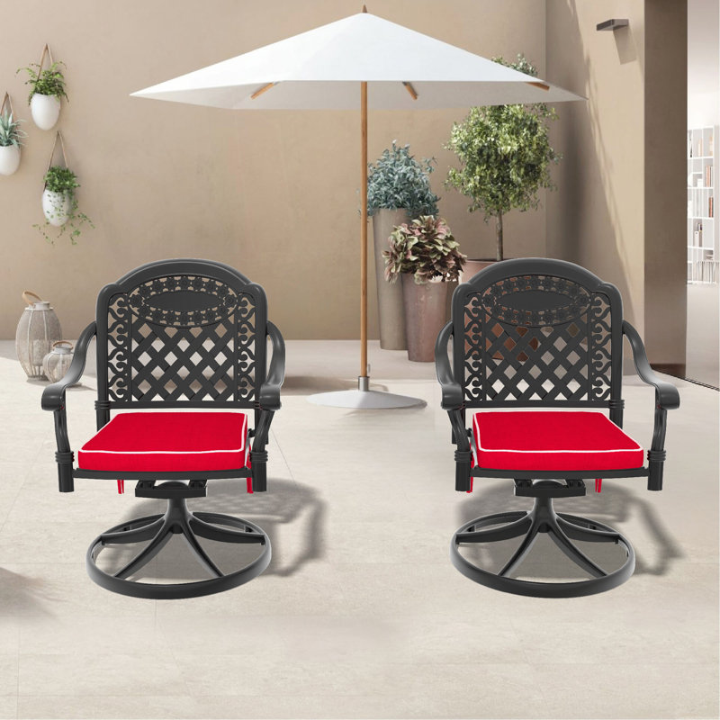 Chaise de patio pivotante en fonte d'aluminium 2 pièces avec structure et coussins noirs, 2