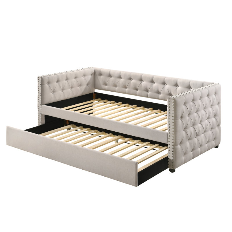 Wickman Daybed with Trundle,Platform Bed,Bed Frame, Beige, Full / Double, Solid + Manufactured Wood
