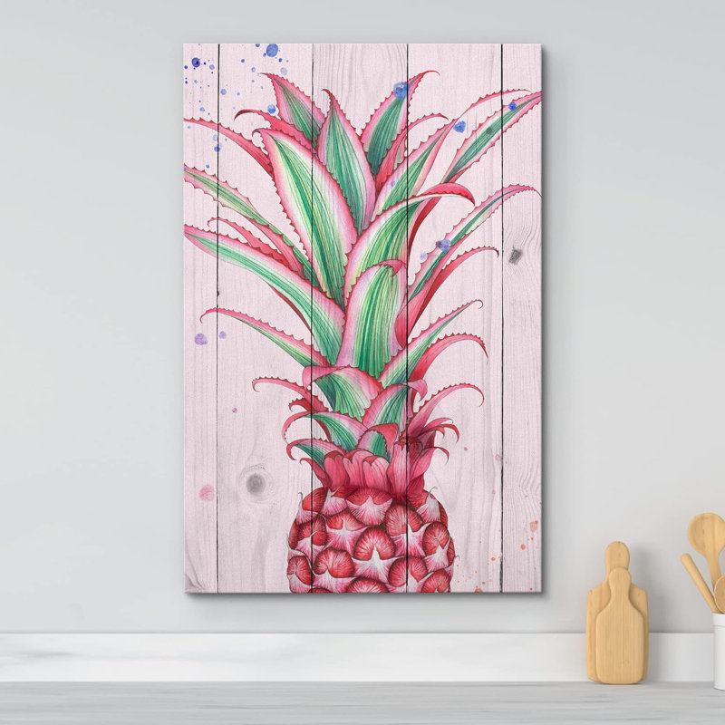 Ananas néon rétro en bois pour cuisine, H 24 po x l 16 po x P 1,5 po