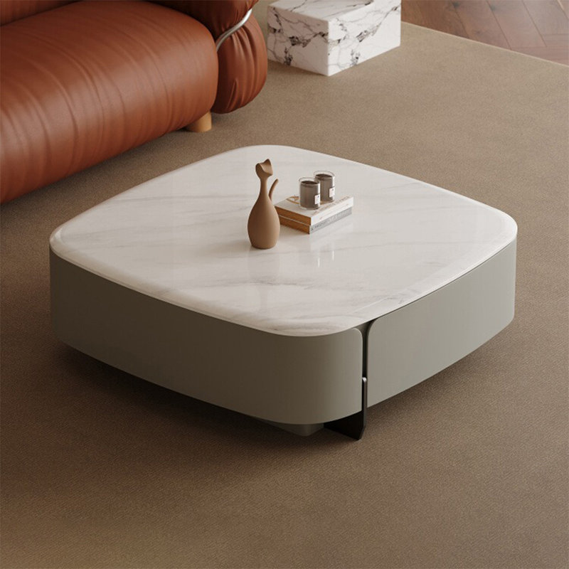 Table basse carrée en pierre micro-cristalline avec rangement