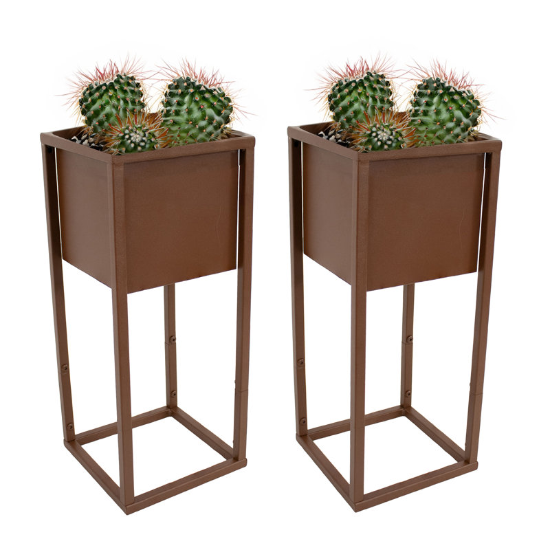 Auberge Rectangle Black Metal Indoor/Outdoor Elevated Planter Box Set of 2 - Black - 20", Black, 19.75" H X 8.25" W X 8.25" D