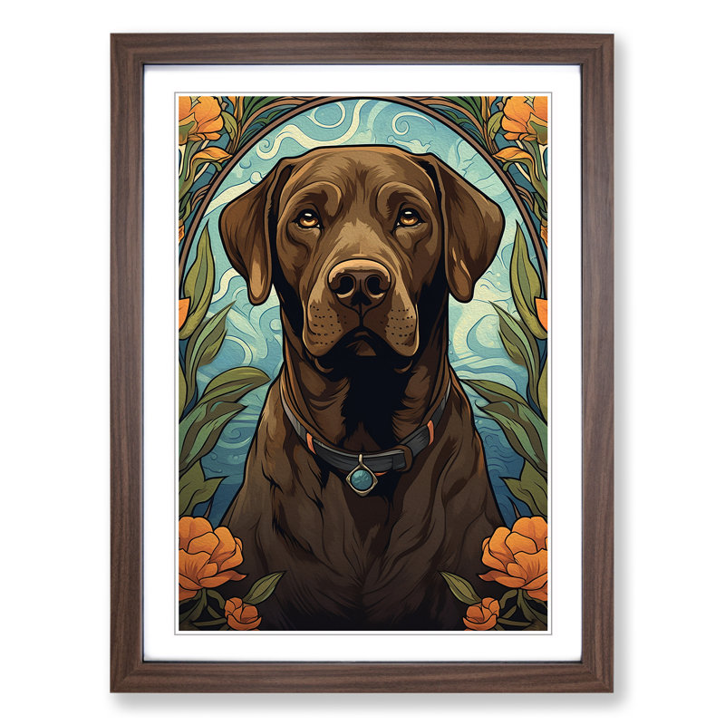 Labrador Retriever Nouveau - Single Picture Frame Print on Wood, Walnut Framed, 34cm H x 25cm W x 2cm D