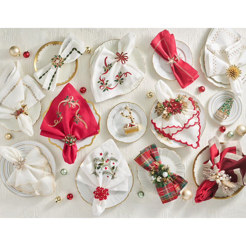 Lune Napkin, White/Green/Gold