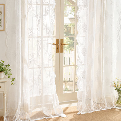 Rideaux ivoire blancs en dentelle diaphane rétro pour chambre à coucher Élégants rideaux victoriens de 90 pouces de longueur pour le salon Romantiques rideaux de fenêtre français avec passe-tringle, 2 panneaux, 52 x 90 pouces