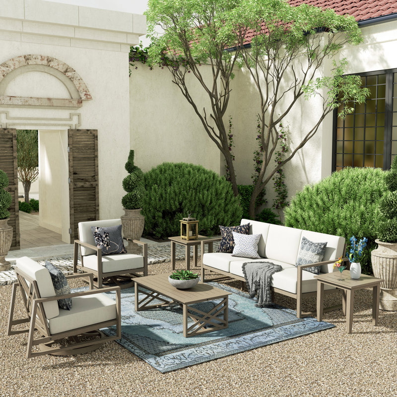 Hamarto 6 Pieces Aluminum Patio Swivel Conversation Sofa Seating Group With Cushions For 5 Person