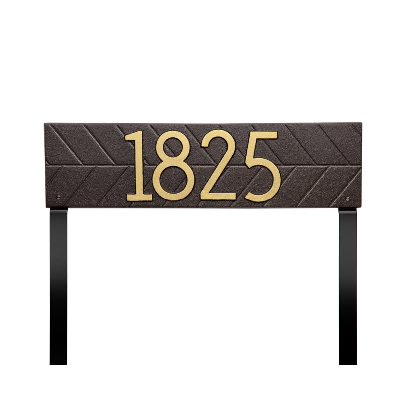 Herringbone Horizontal Plaque, Standard Lawn 1-line, Bronze foncé / Or, Oui