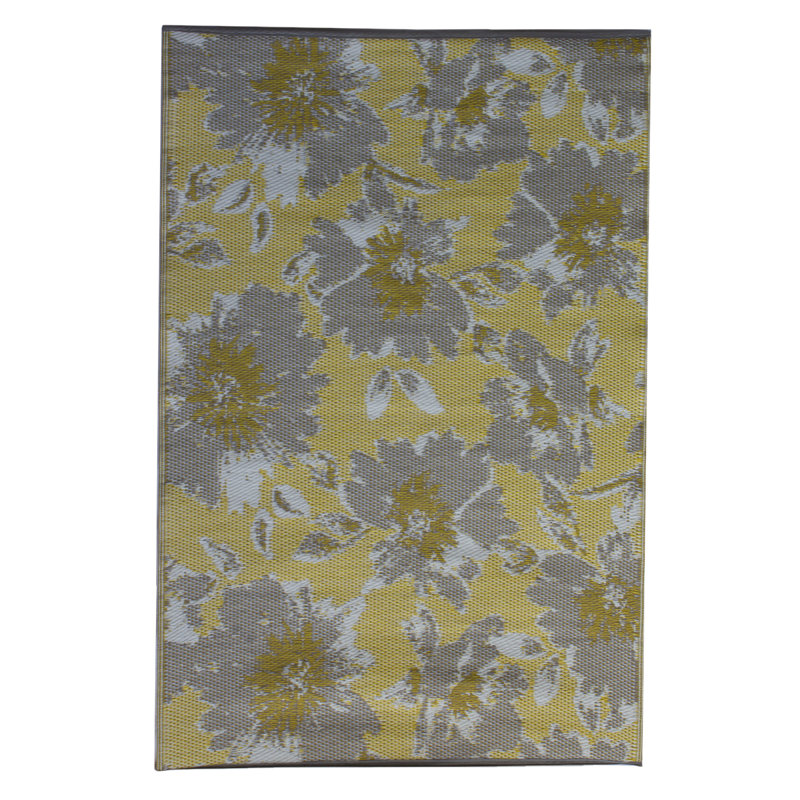 Tapis d'extérieur Jeryn Pema Floral 6 x 9 pi doré / gris / blanc