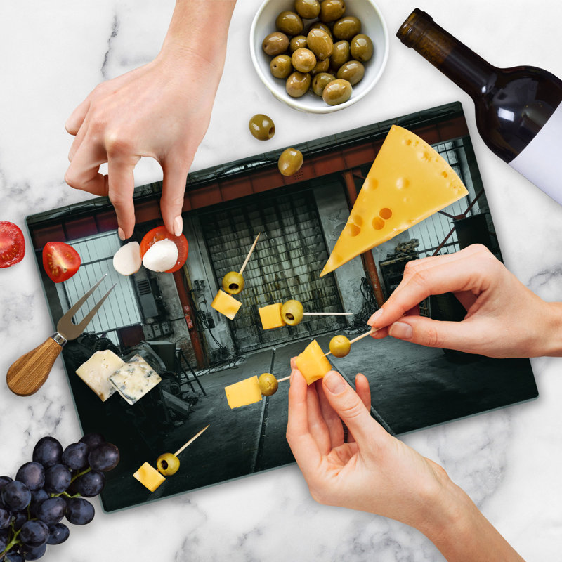 Ambesonne Industrial Cutting Board Large Size Rusty Storage Multicolor