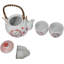 Blanc et rouge Maneki Neko Lucky Cat en céramique et 2 tasses avec poignée en bambou
