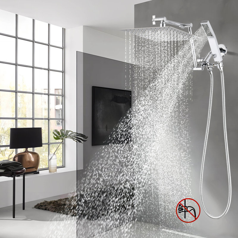 Pomme de douche carrée 10 pouces et douche à main à haute pression avec bras d'extension de douche réglable de 16 po