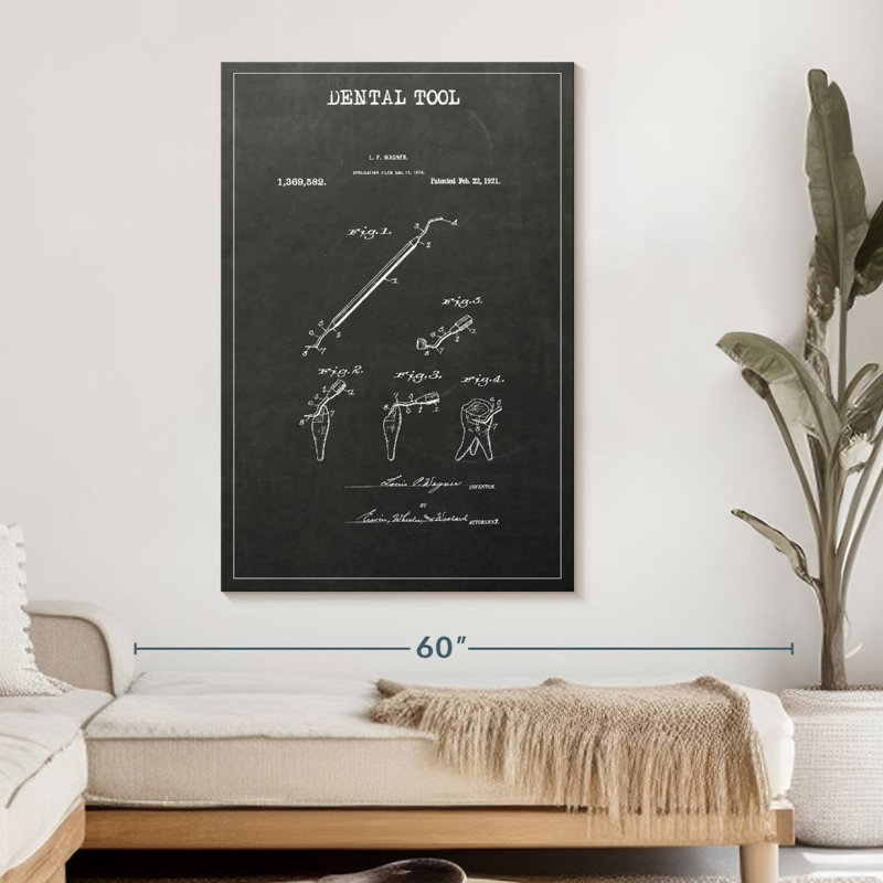 Brevet de dentiste sur toile, H 48 po x l 32 po x P 1,25 po