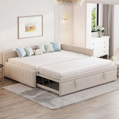 Upholstered L-Shaped Daybed with Pop Up Trundle