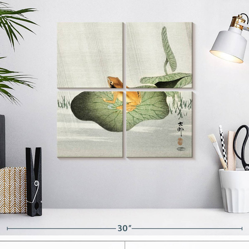 Grenouille ronce sur feuille de lotus, H 18 po x l 18 po