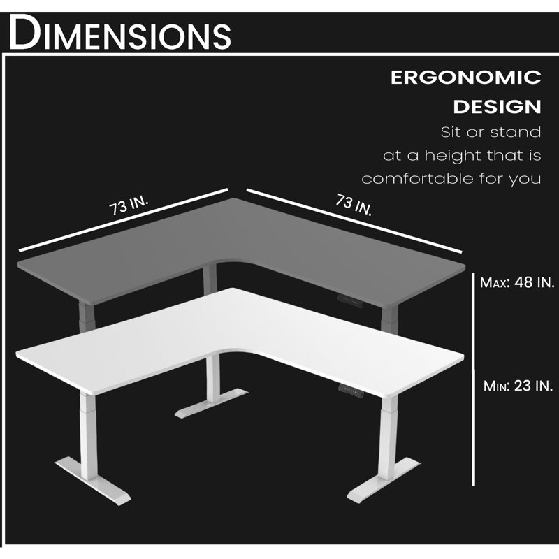 Adjustable L-Shaped Metal Base Writing Desk, White/White