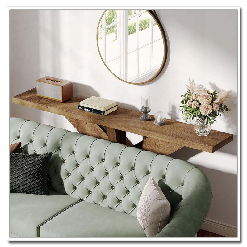 Farmhouse Console Table with Geometric Wooden Base Design