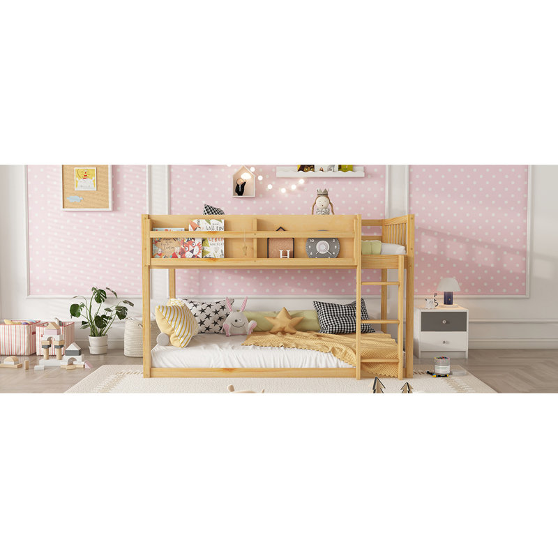Lit superposé simple au-dessus d'un lit superposé en bois massif, lit au sol avec, peu encombrant et convertible pour l'organisation de la chambre à coucher, tablette de rangement pleine longueur avec garde-corps, super petits dortoirs, rangement sur mezzanine, 3 marches de 250 lb
