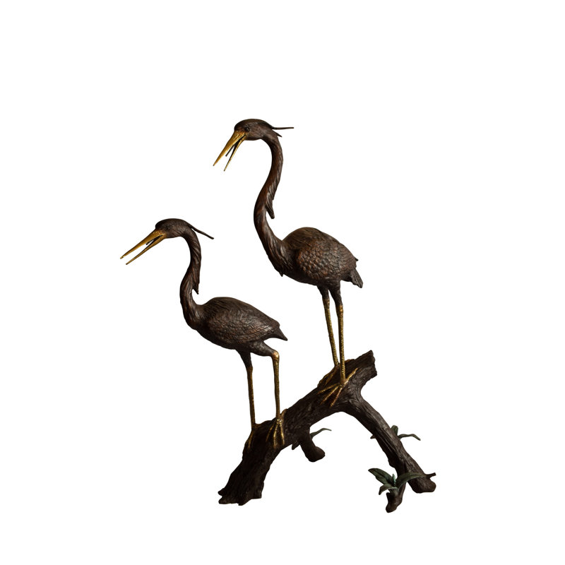 Anthonie Weather Resistant Two Herons on a Tree log Bronze Fountain Statue 38" x 19" x 64"H