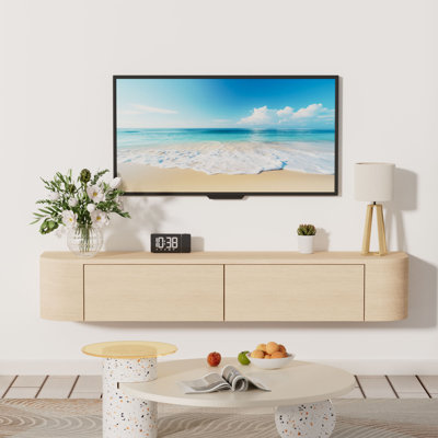  Meuble télé 47 po pour téléviseur de 55 po ou moins, meuble télé mural avec armoires de rangement, consoles en bois pour le salon et la chambre à coucher