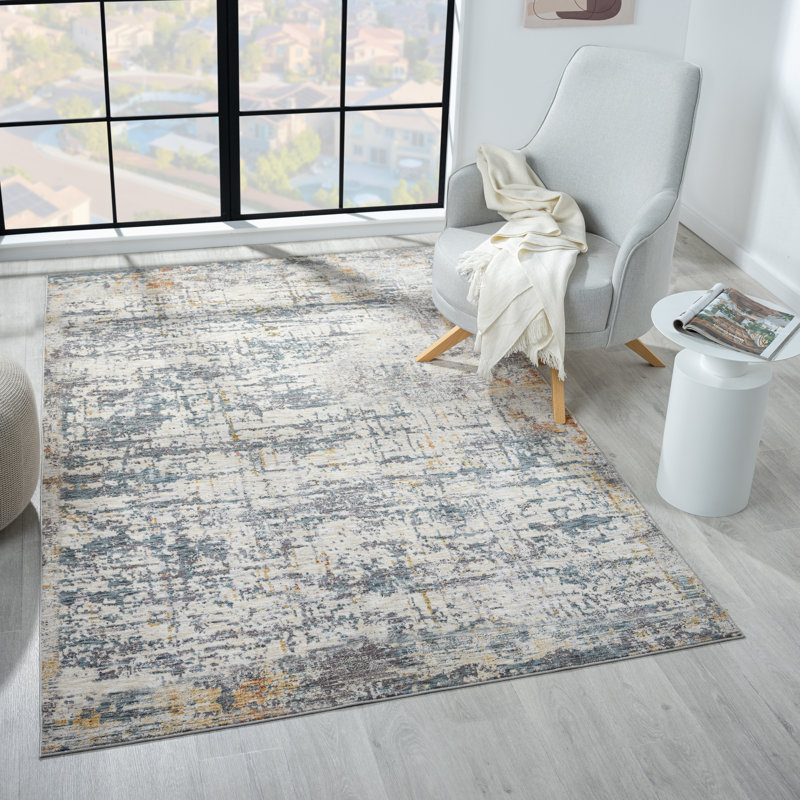 Celso Modern Abstract Polyester Indoor Area Rug, Gray/Brown, Rectangle 5' x 8'