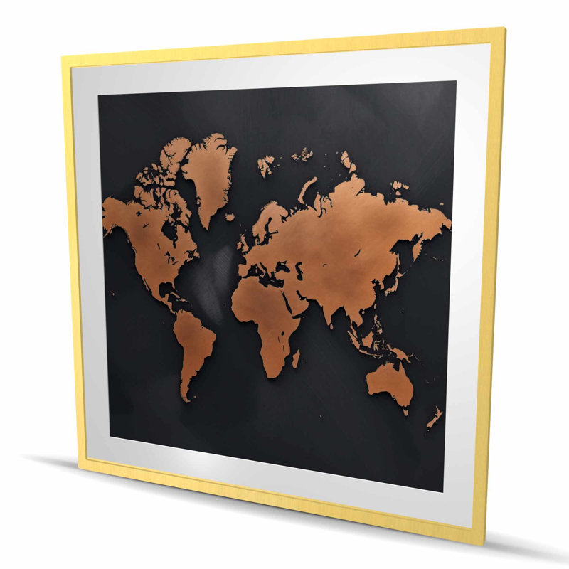Rusted Map - Black Industrial Framed Matted Print for Decor