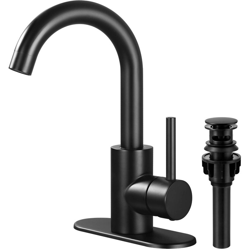 HGN Single Hole Bathroom Faucet,1 Handle Bathroom Sink Faucets with Pop-up Drain, Matte Black