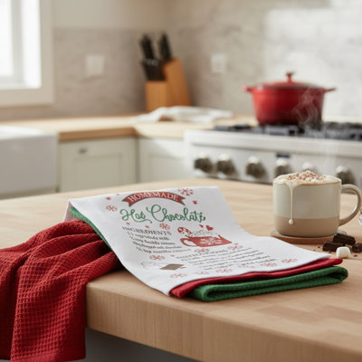 Kitchen Towel Set of 3 Piece Hot Chocolate/Solid/Waffle